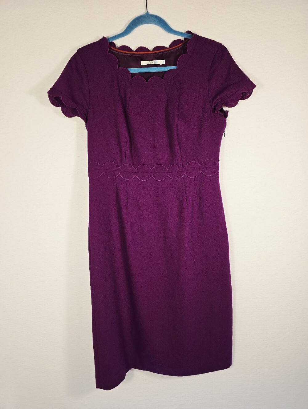 Boden Wool Fushia Scalloped Details Fall/autumn S SleeveSheath Dress Ladies Sz 8 - Picture 2 of 11